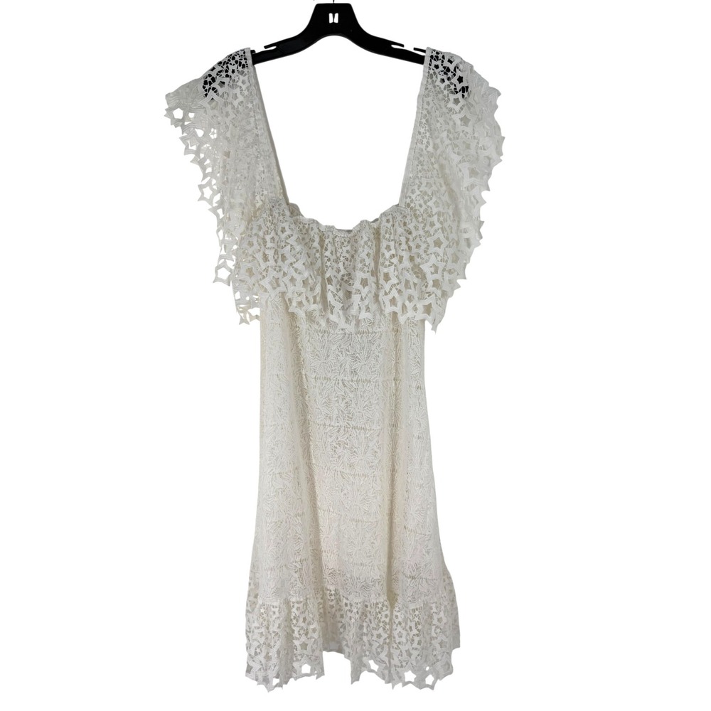 Miguelina Strapless Small White Lace Pattern Tent Midi Dress NWT $668